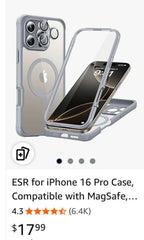 (New, open box) ESR clear grey iPhone 16 Pro Case, MagSafe, Full-Body Military