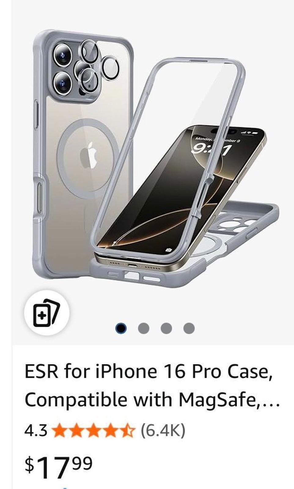 (New, open box) ESR clear grey iPhone 16 Pro Case, MagSafe, Full-Body Military