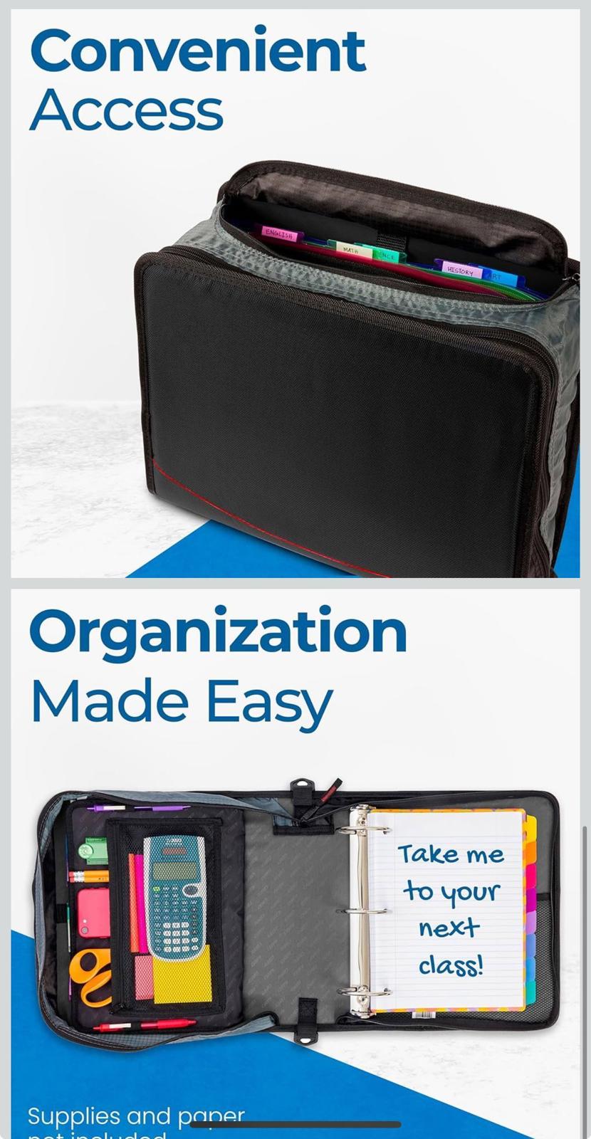 (NEW MSRP $24) Case-it Mighty Zip Tab Zipper Binder, 3" O-Ring with 5-Color tabs