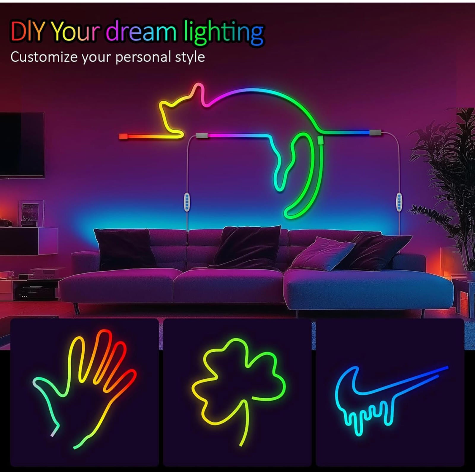 (NEW MSRP $19.99) 6.4ft LED Neon Rope Light Strip– App & Remote, Flexible Design