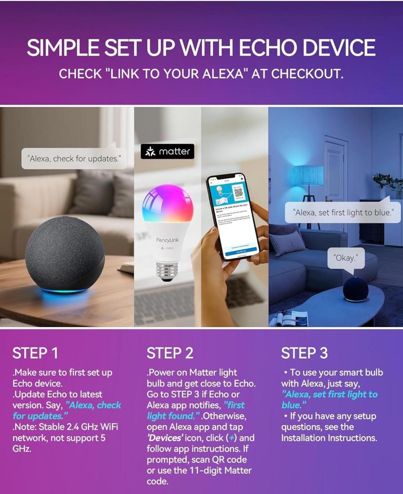 (MSRP $24.99) Matter A19 60W RGBW Smart Light Bulbs – Matter, Alexa, google home