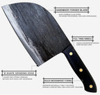 (MSRP $39.99) Serbian Chef Knife – Forged Cleaver with BROWN Leather Sheath