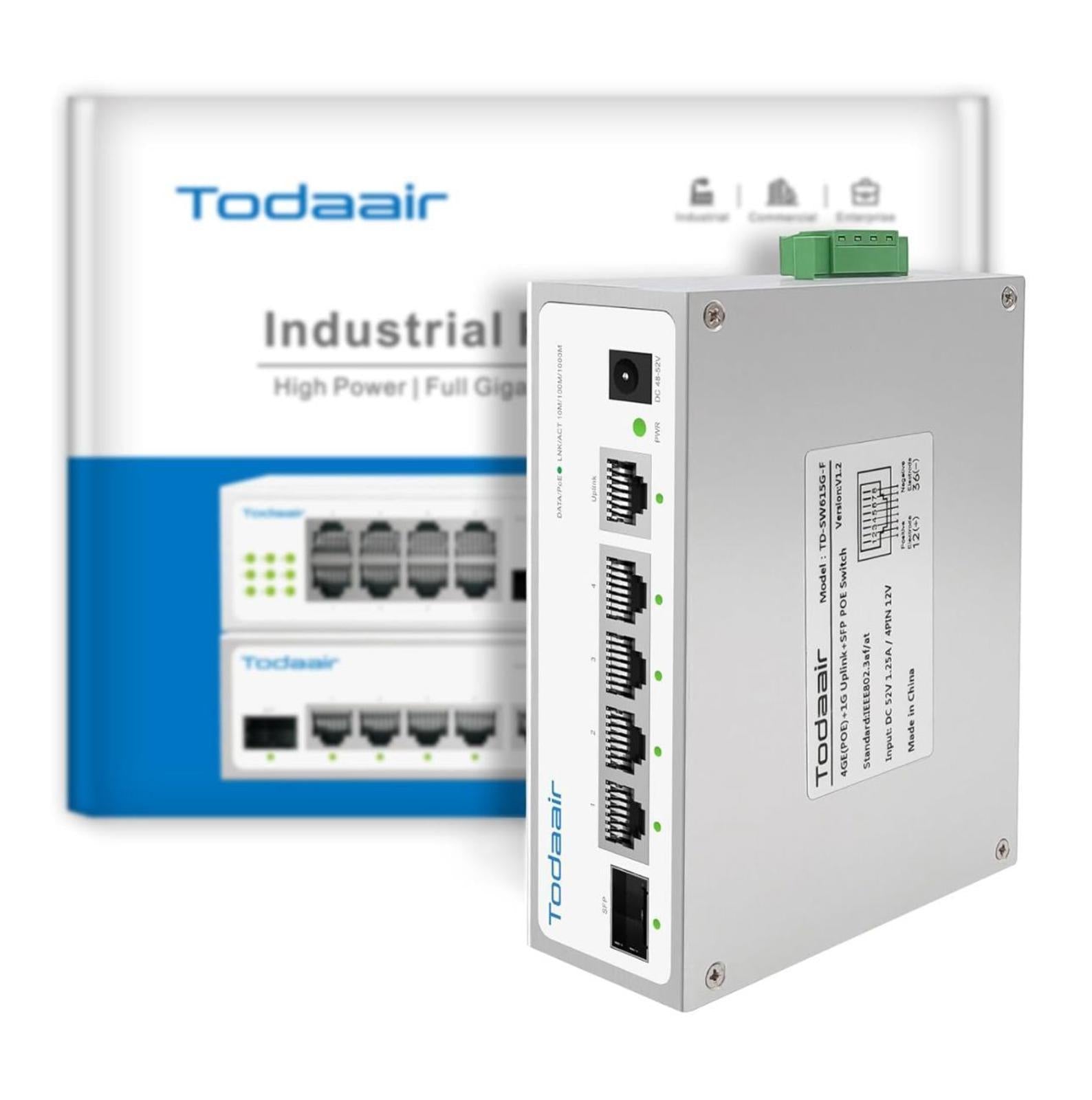 (NEW MSRP $79.99) TODAAIR 6-Port Hardened Industrial Gigabit PoE Switch