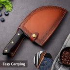 (MSRP $39.99) Serbian Chef Knife – Forged Cleaver with BROWN Leather Sheath