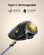 ProtoArc Wireless Trackball Mouse, EM01 NL Ergonomic Bluetooth Rollerball Thumb Rechargeable Computer Laptop Mouse, Adjustable Angle & 3 Device Connection for PC, Mac, Windows-Gray Ball