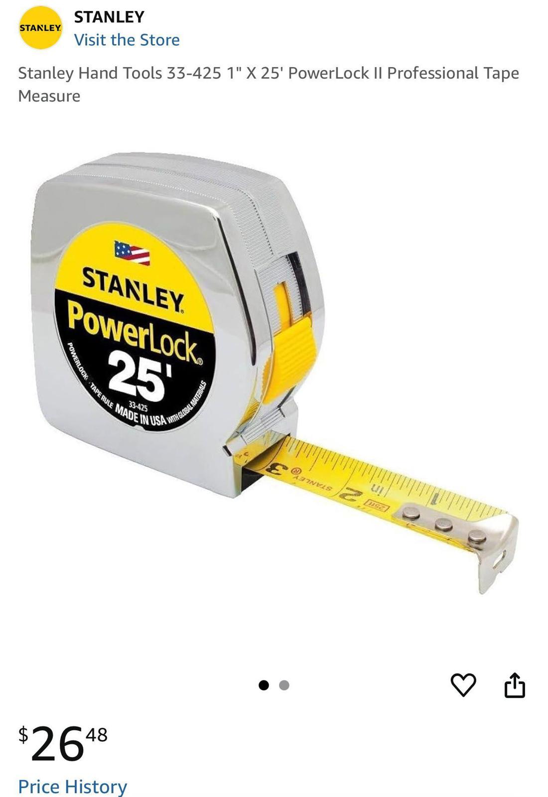 (NEW MSRP $26.99) Stanley PowerLock II Professional Tape Measure, 1″ × 25′