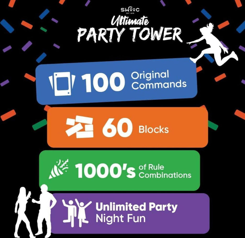 (NEW, MSRP $29.99) Ultimate Party Tower Game – 60 Blocks, 100 Commands