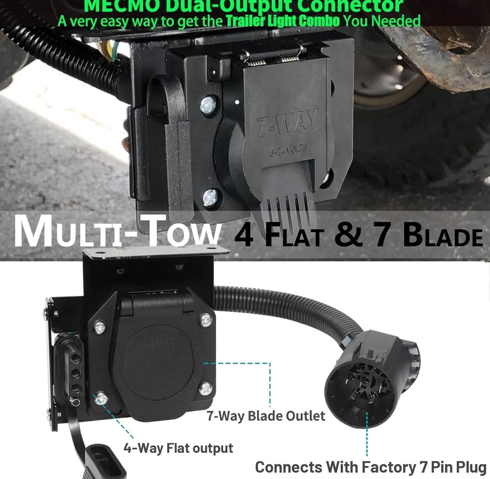 (MSRP $39.99) MECMO 7-Way to 4-Way Trailer Adapter – Dual Output, USCAR Plug 🌟