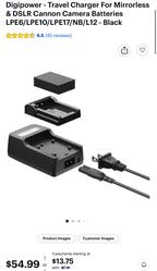 (MSRP $54.99) Digipower Travel Charger for Canon DSLR & Mirrorless Batteries