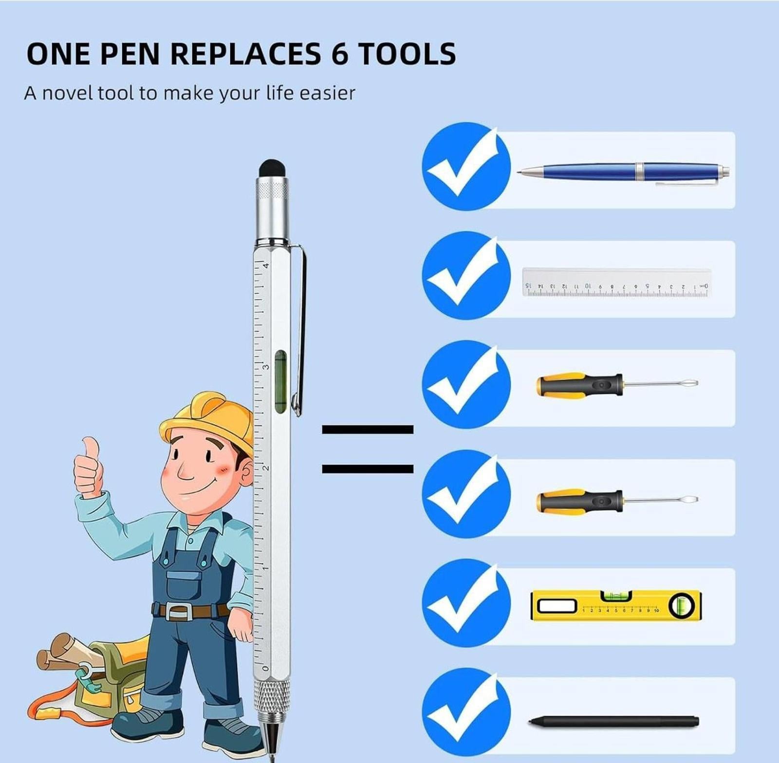 (MSRP $19.99)  6-in-1 Multitool Pen with Stylus, Level, Rulers Screwdrivers