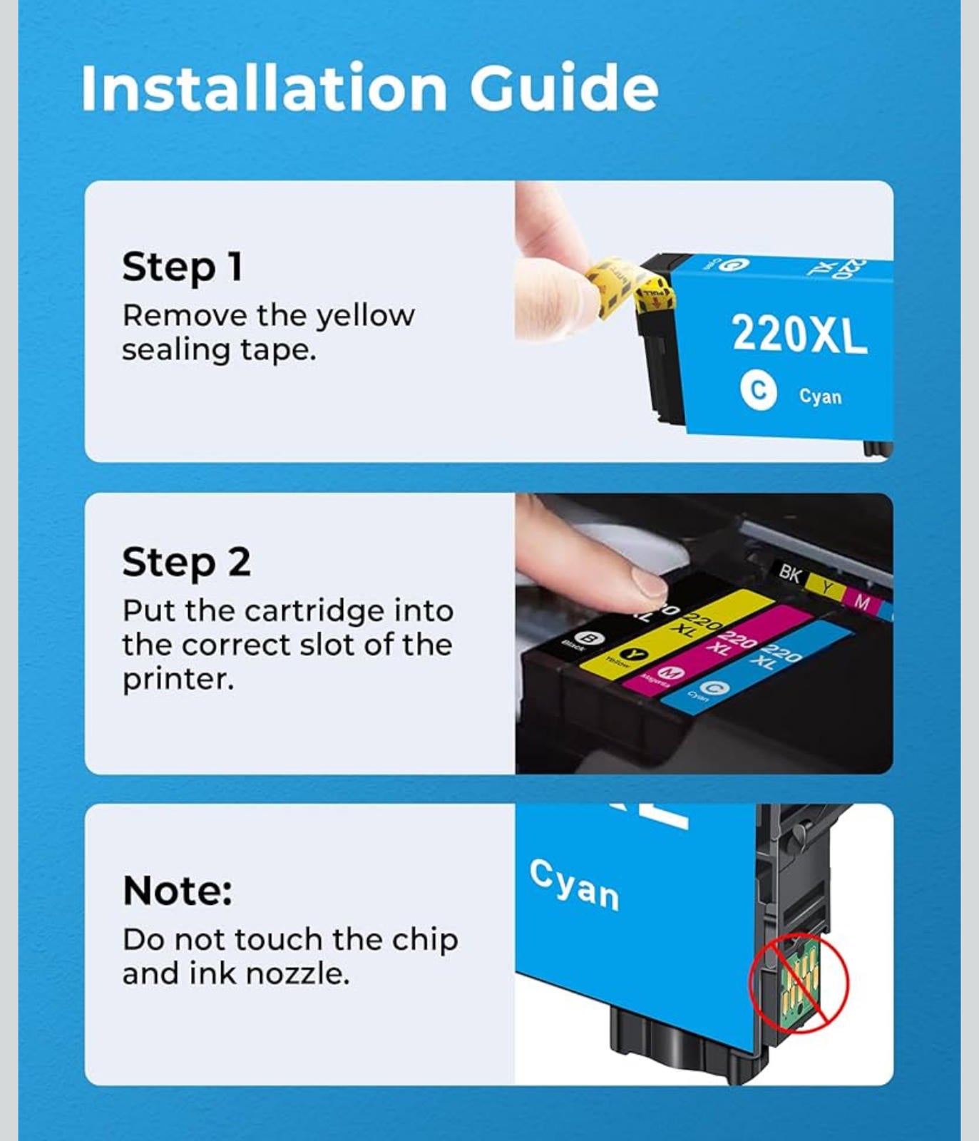 (MSRP 19.99) 220XL Ink Cartridges – Epson Compatible
