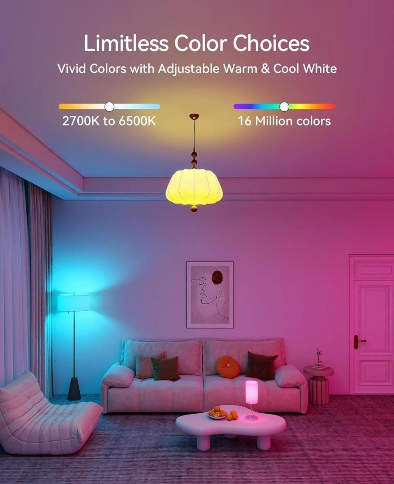 (MSRP $24.99) Matter A19 60W RGBW Smart Light Bulbs – Matter, Alexa, google home