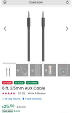 (NEW MSRP $25) PWRSYNC 6 Ft. 3.5 Mm Aux Cable