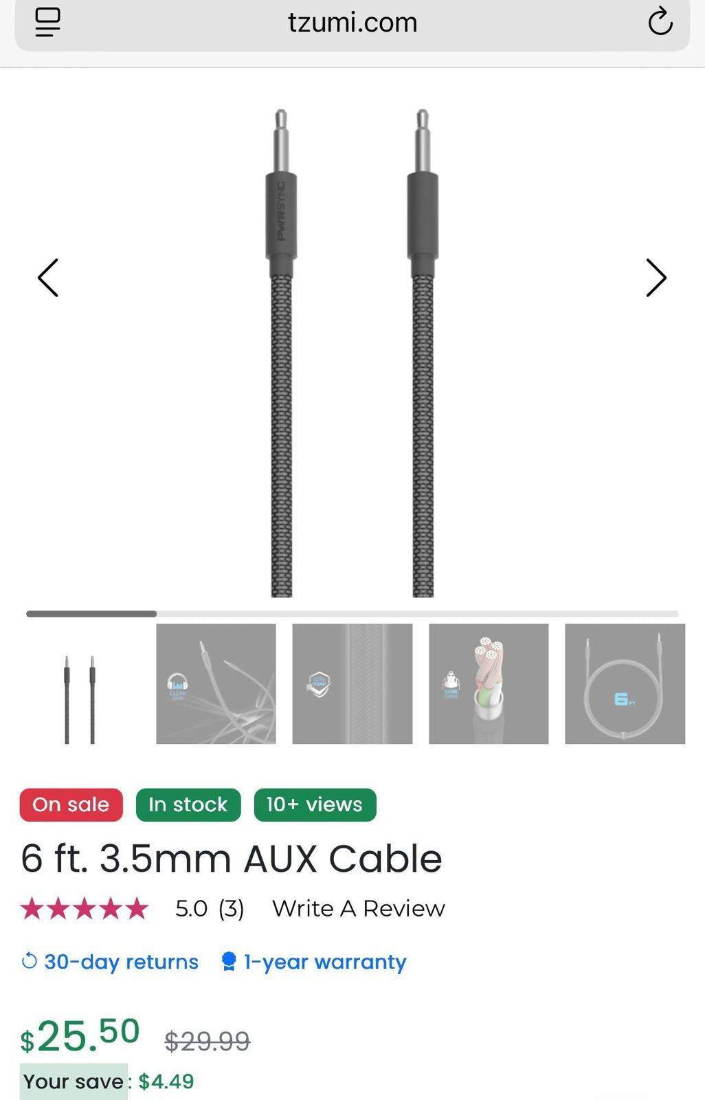 (NEW MSRP $25) PWRSYNC 6 Ft. 3.5 Mm Aux Cable