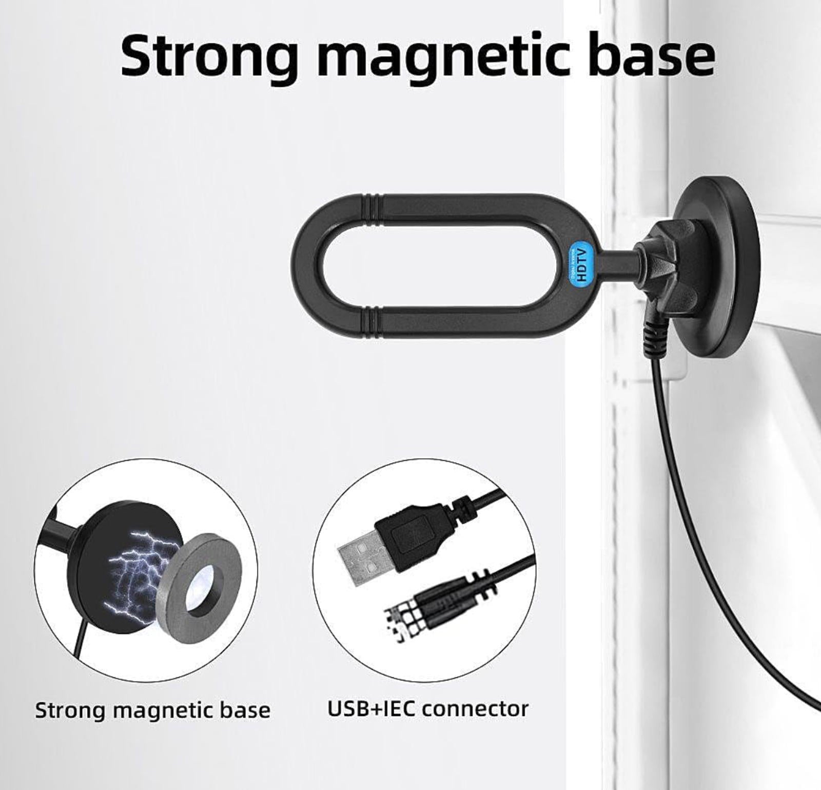 (MSRP $19.99) Indoor HDTV Antenna with Magnetic Base & Amplifier. 4K/1080p Ready