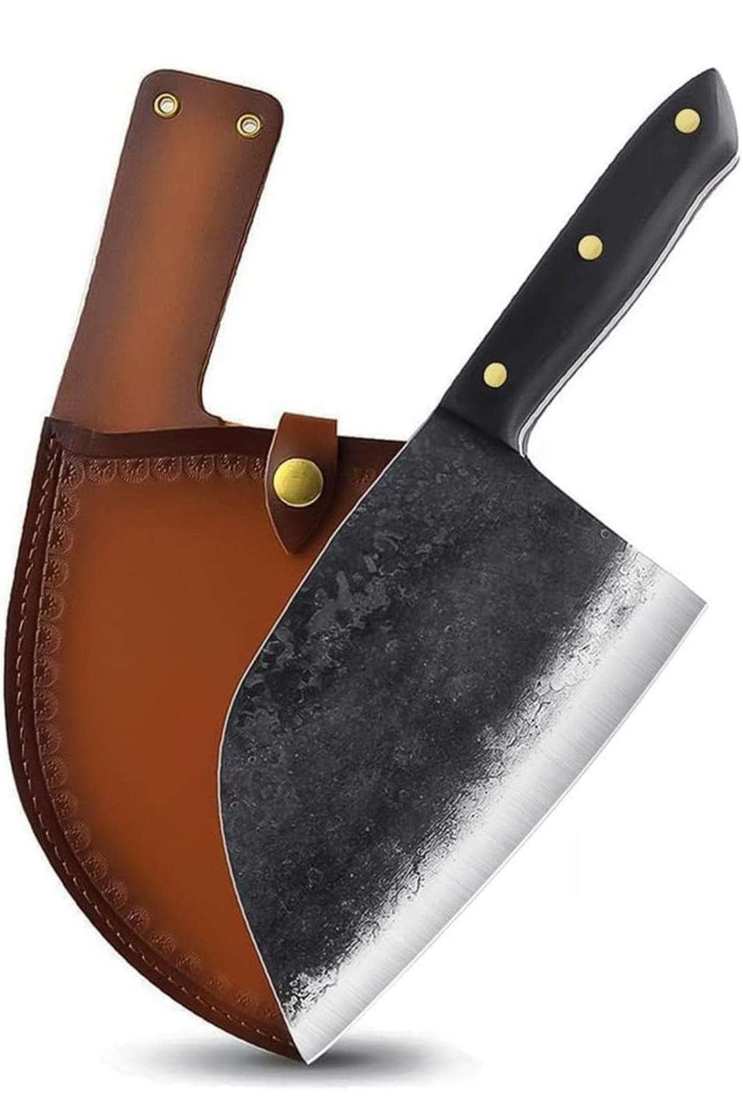(MSRP $39.99) Serbian Chef Knife – Forged Cleaver with BLACK Leather Sheath
