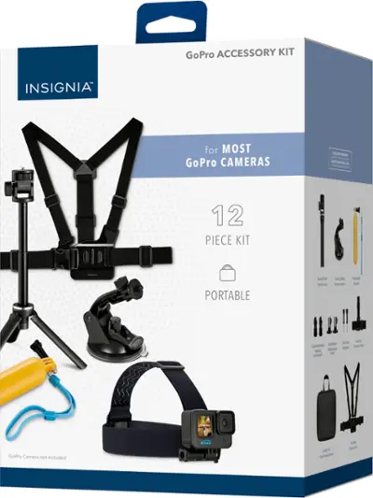 (MSRP $39.99) Insignia 12-Piece GoPro Accessory Kit –Mounts & Straps for Cameras