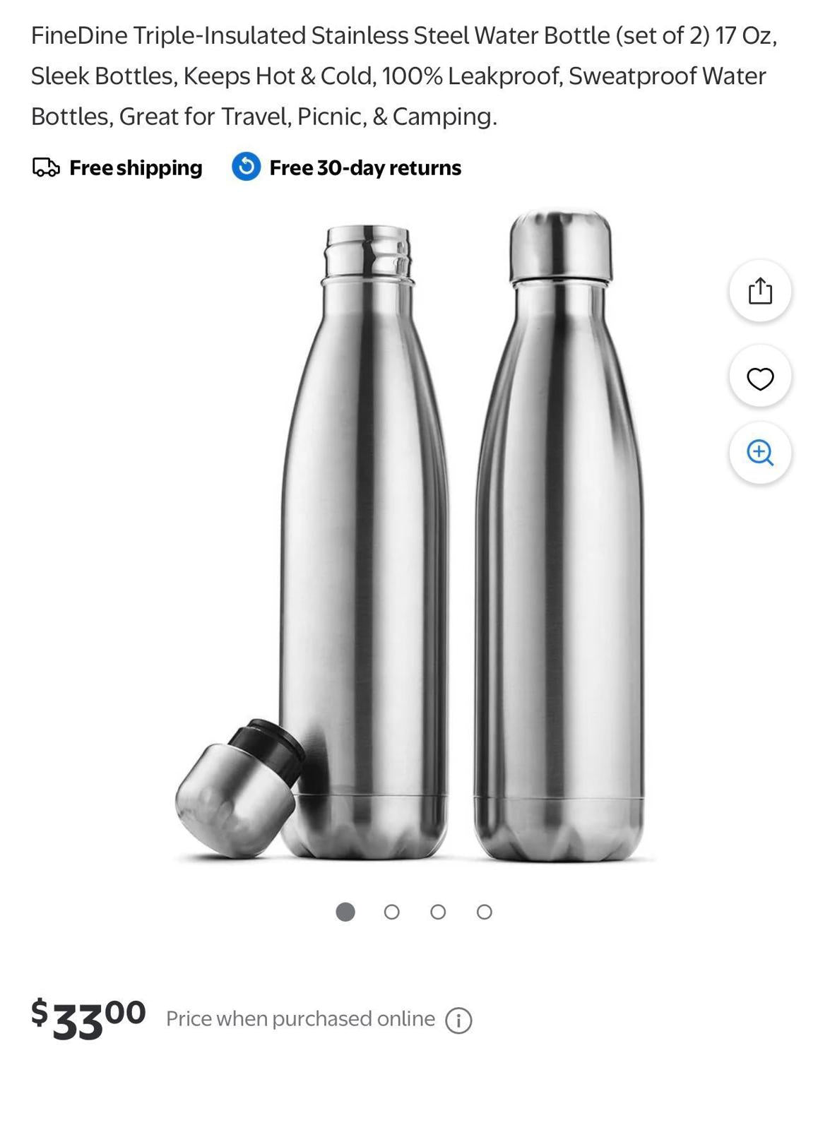 (MSRP $33.00) 2-Pack Cherry Turquoise Triple-Insulated 17oz Stainless Bottles