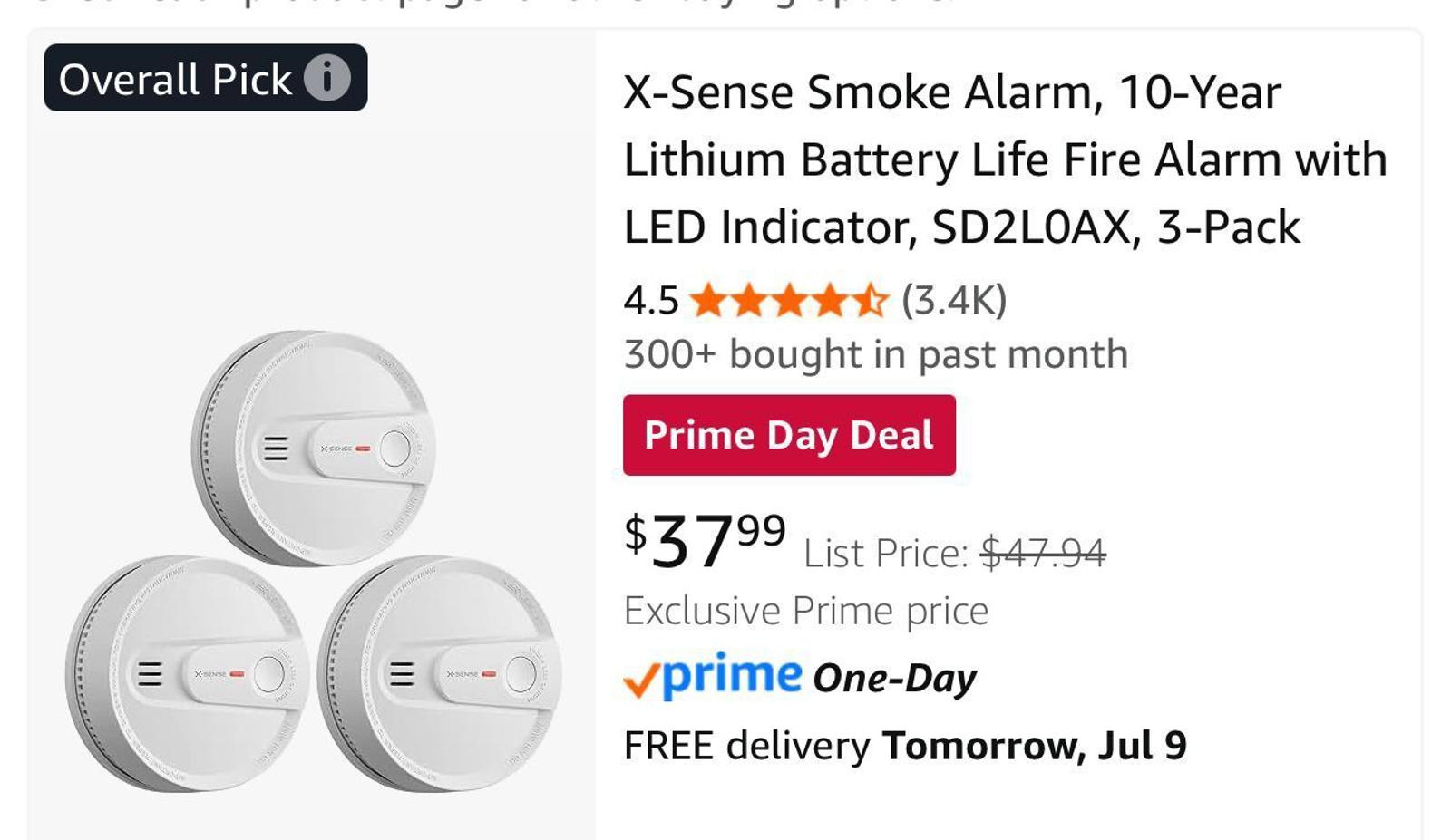 (NEW $42.99) SD2L0AX 3-Pack Smoke Alarm, 10-Year Lithium Battery & LED Indicator