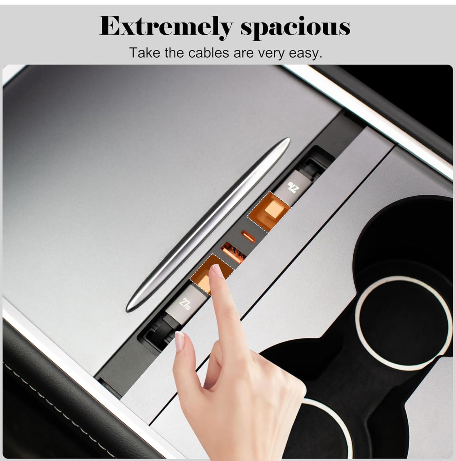 (MSRP $39.95) USB Hub Charger: Tesla Model Y & 3. Retractable 27W Type-C Cables