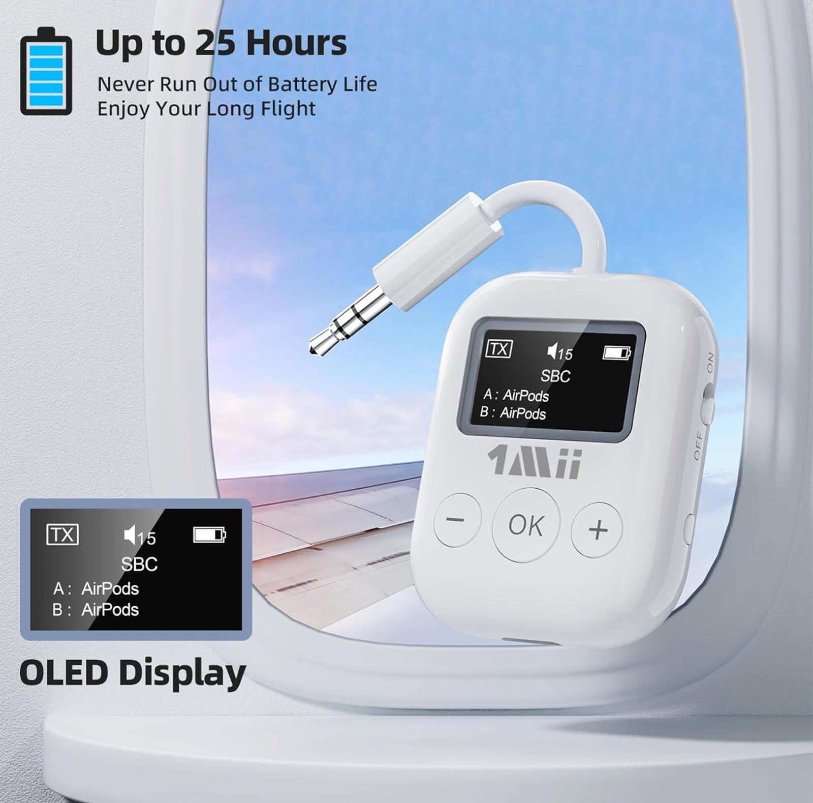 (NEW MSRP $44.99) 1Mii SafeFly Mini BT5.3 Transmitter– Low Latency, 25hr Battery
