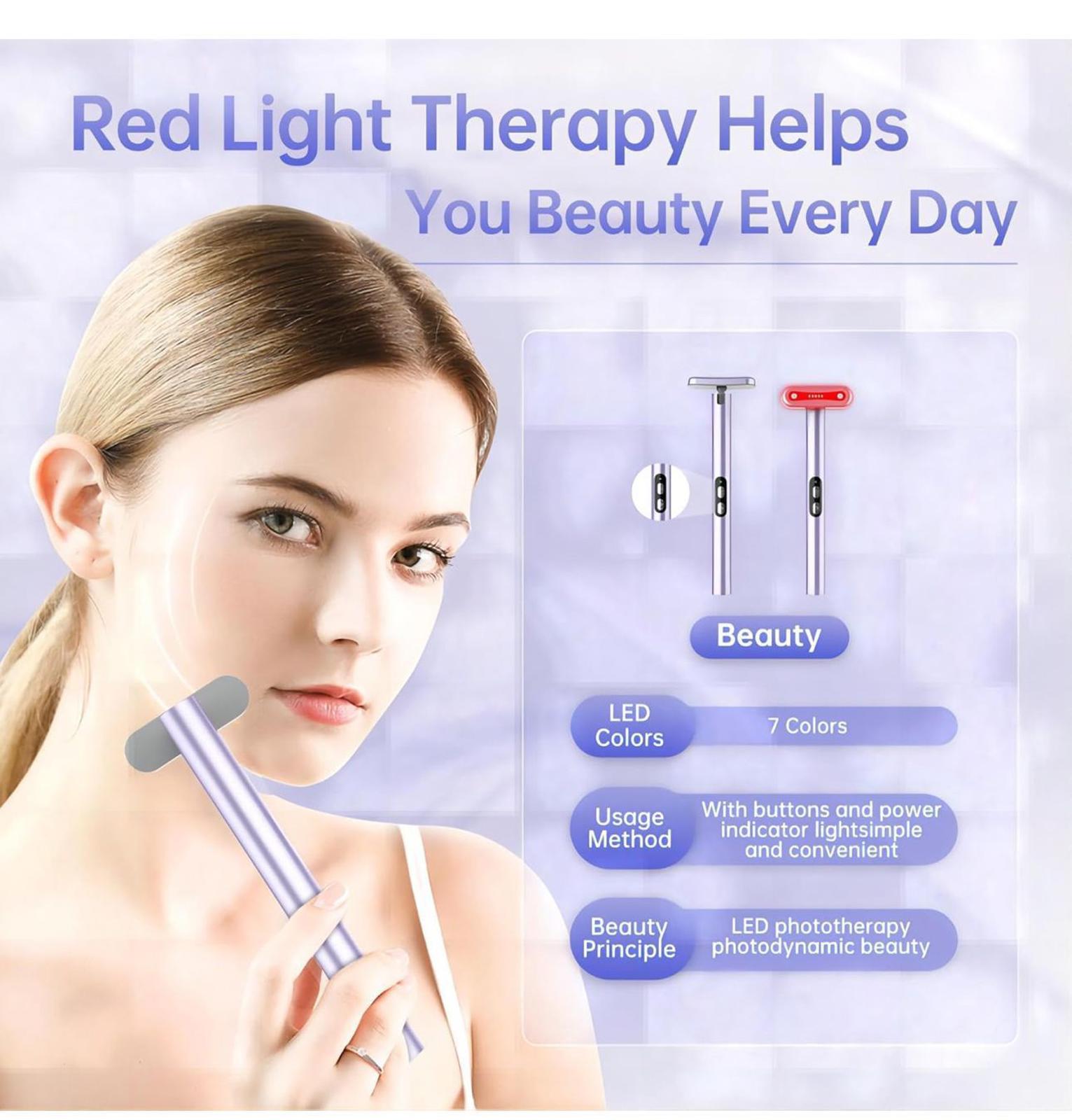 (NEW MSRP $26.59) Fxtiaa 7-in-1 LED Red Light Therapy Wand for Face & Neck