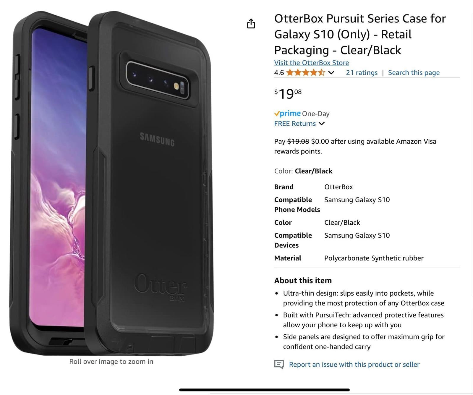 OtterBox Pursuit Series Case for Galaxy S10 (Only) - Retail Packaging - Black
