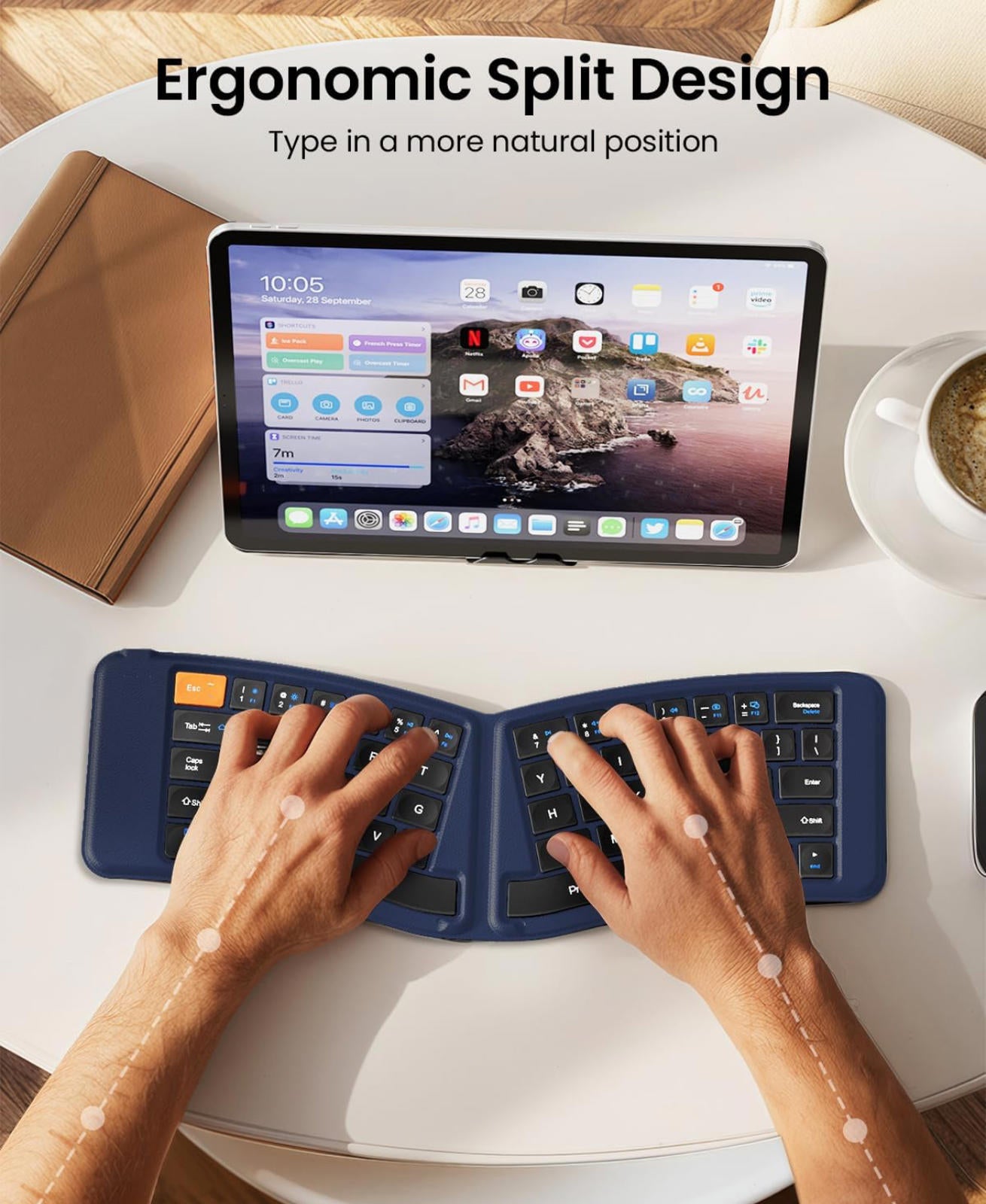 (MSRP $51.99) ProtoArc XK03 Split Foldable Bluetooth Keyboard – Ultra-Slim, Ergo