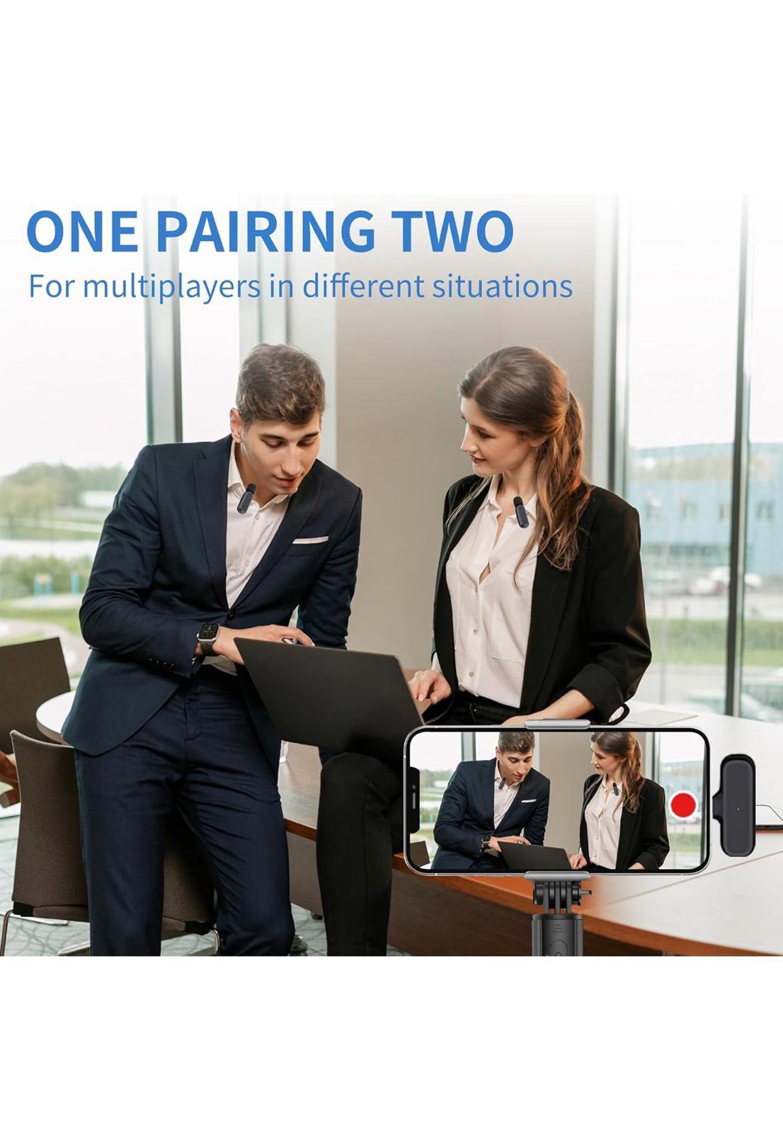 (NEW MSRP $29.95) 2-Pack Wireless Lavalier Mics w/Charging Case-iPhone & Android