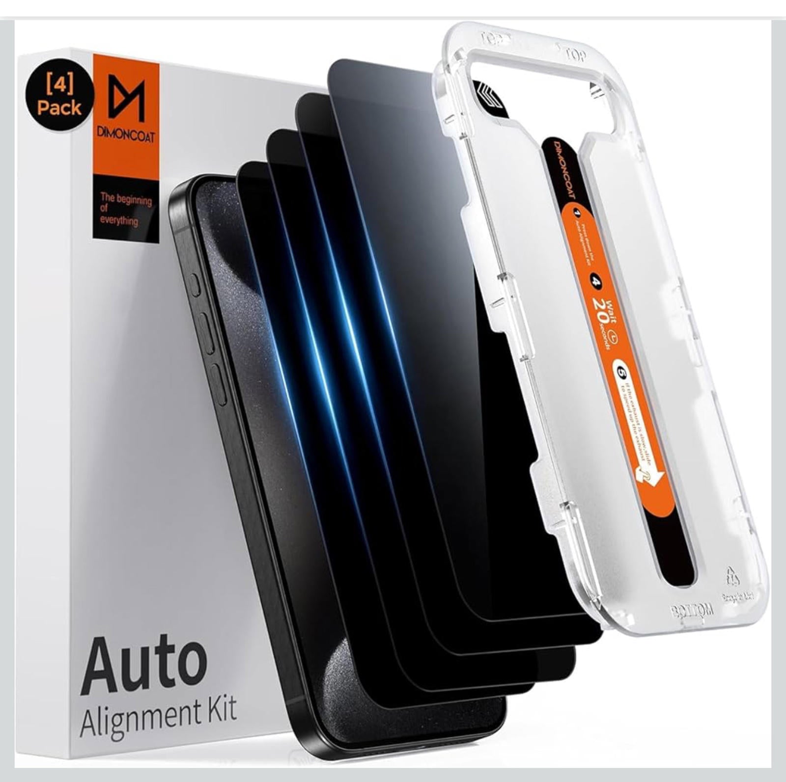 (NEW MSRP $26.99) DIMONCOAT 4‑Pack iPhone 15 Pro Max Privacy Screen Protectors