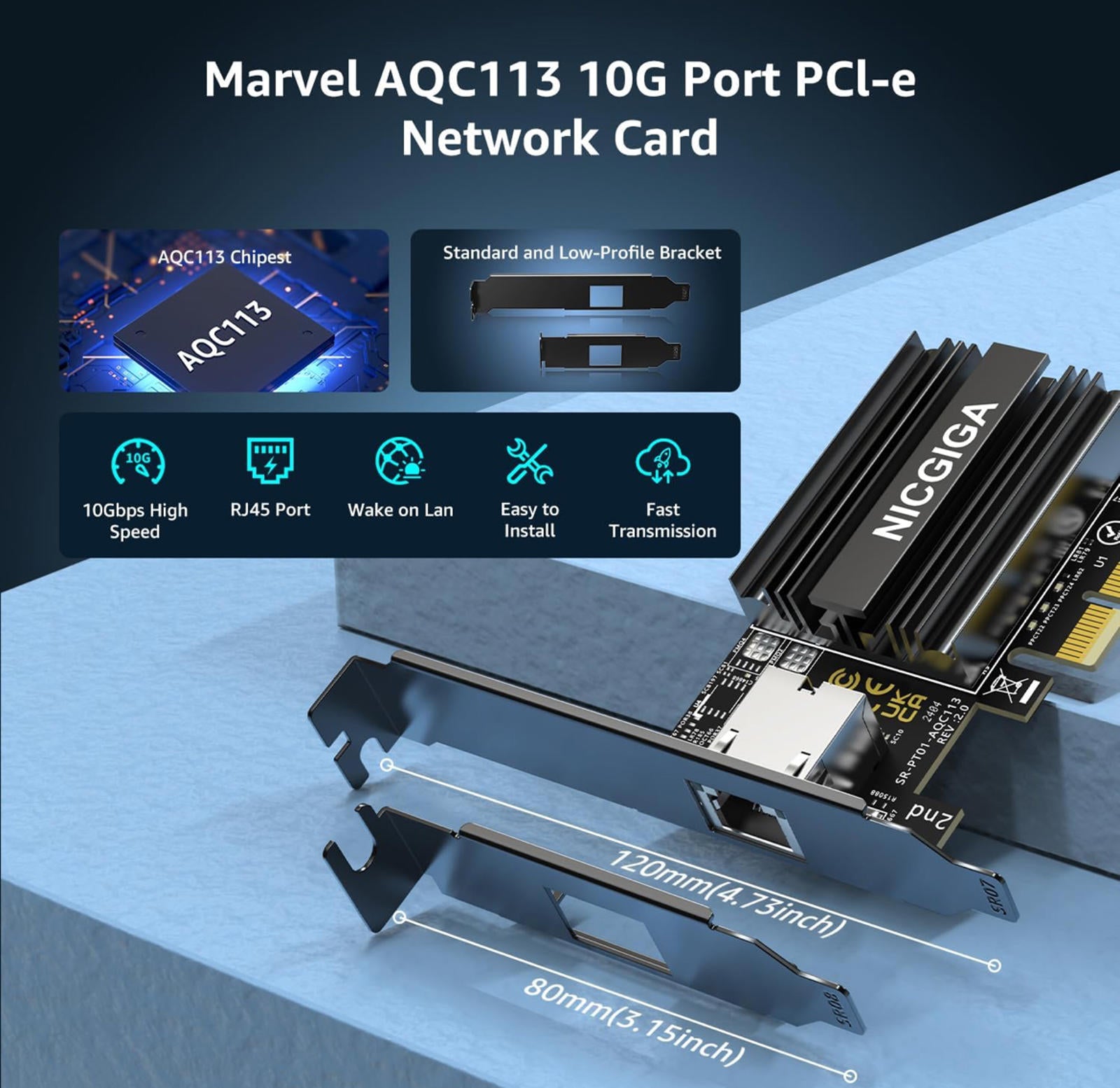 MSRP$89.99 NICGIGA 10G PCIe Network Card – Marvell AQC113, RJ45 Ethernet Adapter