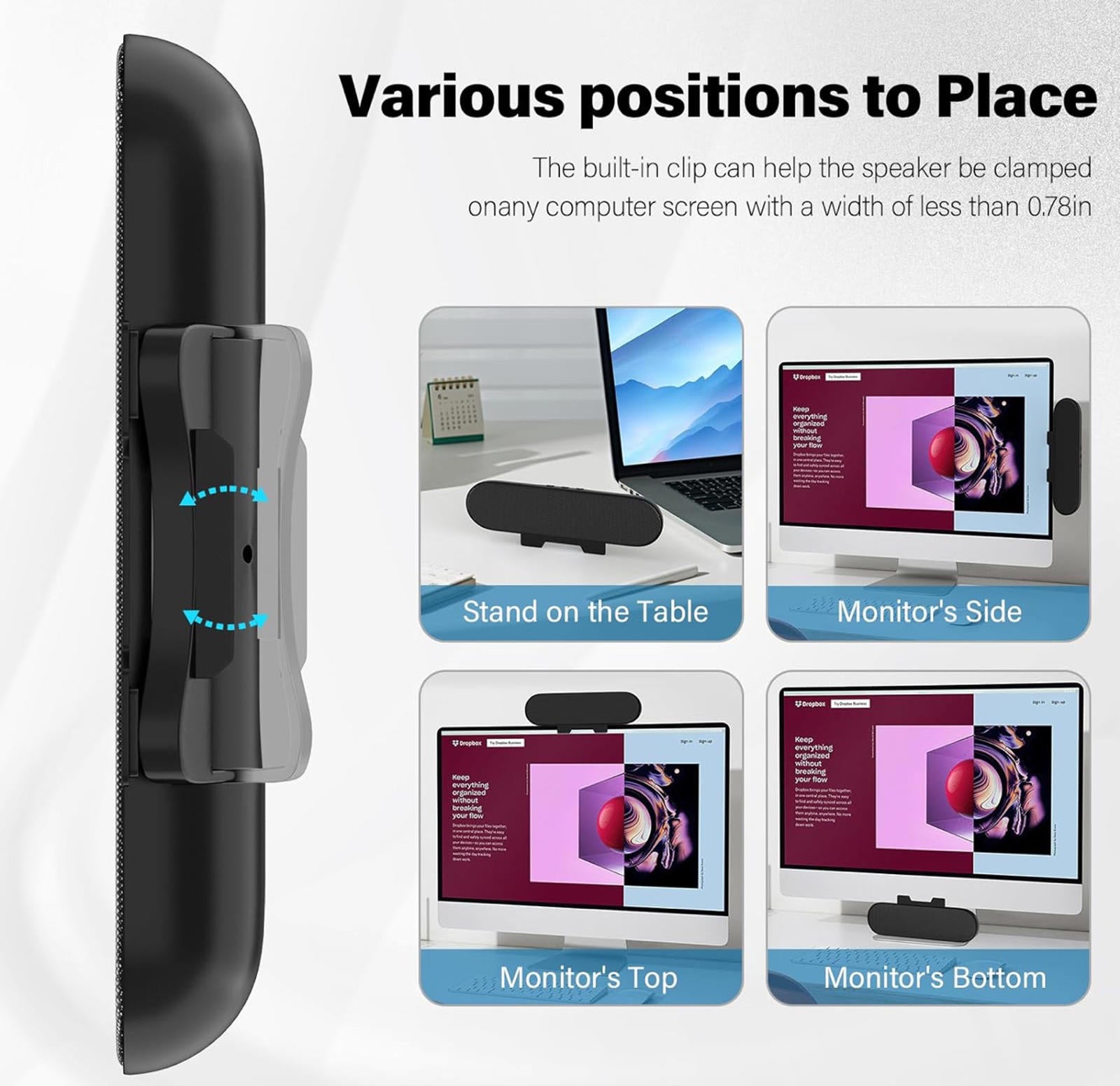 (MSRP $29.99) LXTNFU Clip-On USB Desktop Speaker – Loud, Space-Saving Soundbar