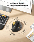 ProtoArc Wireless Trackball Mouse, EM01 NL Ergonomic Bluetooth Rollerball Thumb Rechargeable Computer Laptop Mouse, Adjustable Angle & 3 Device Connection for PC, Mac, Windows-Gray Ball