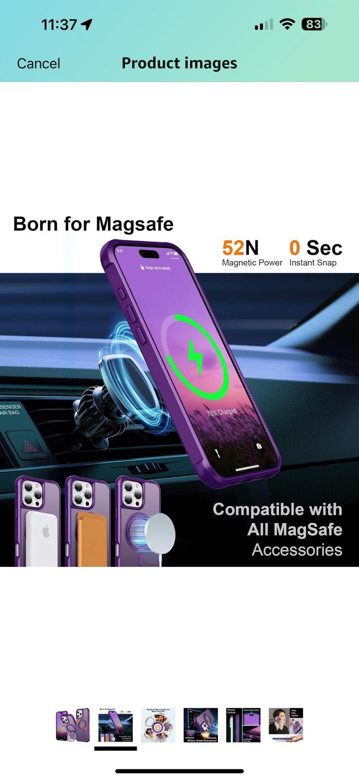 (New) Purple 360° Rotatable Magnetic Ring for iPhone 16 Pro Max Case, with Stand