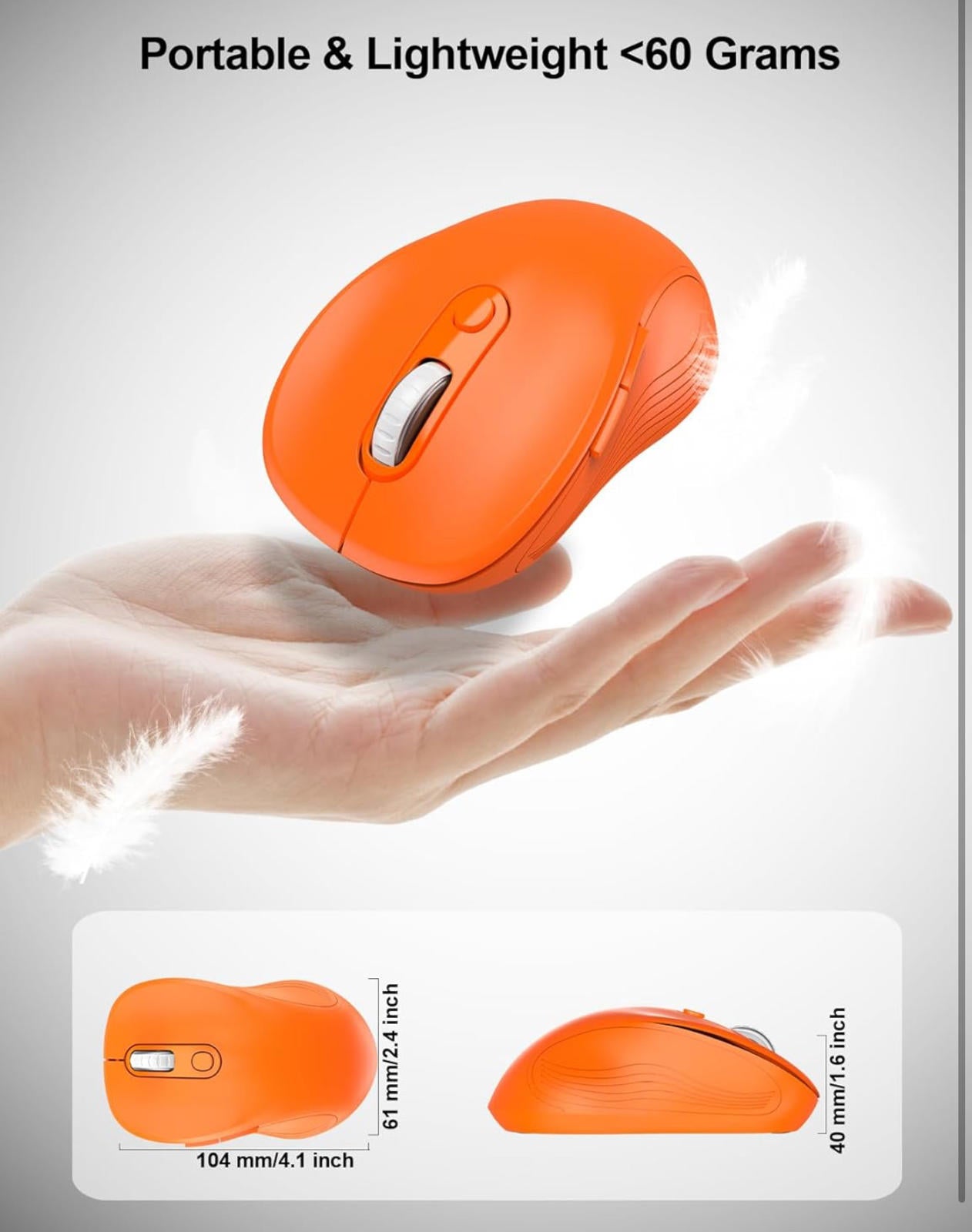 (MSRP $13.99) Ergonomic Wireless Mouse – 2.4 GHz, 6-Button Optical (Orange)