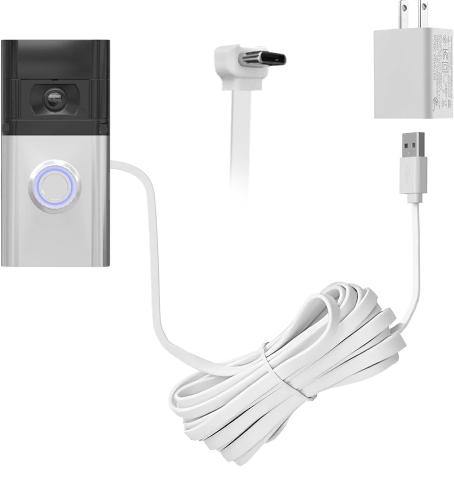 (MSRP $19.99) 16.4ft Bent USB-C Charging Cable for Ring Battery Doorbell