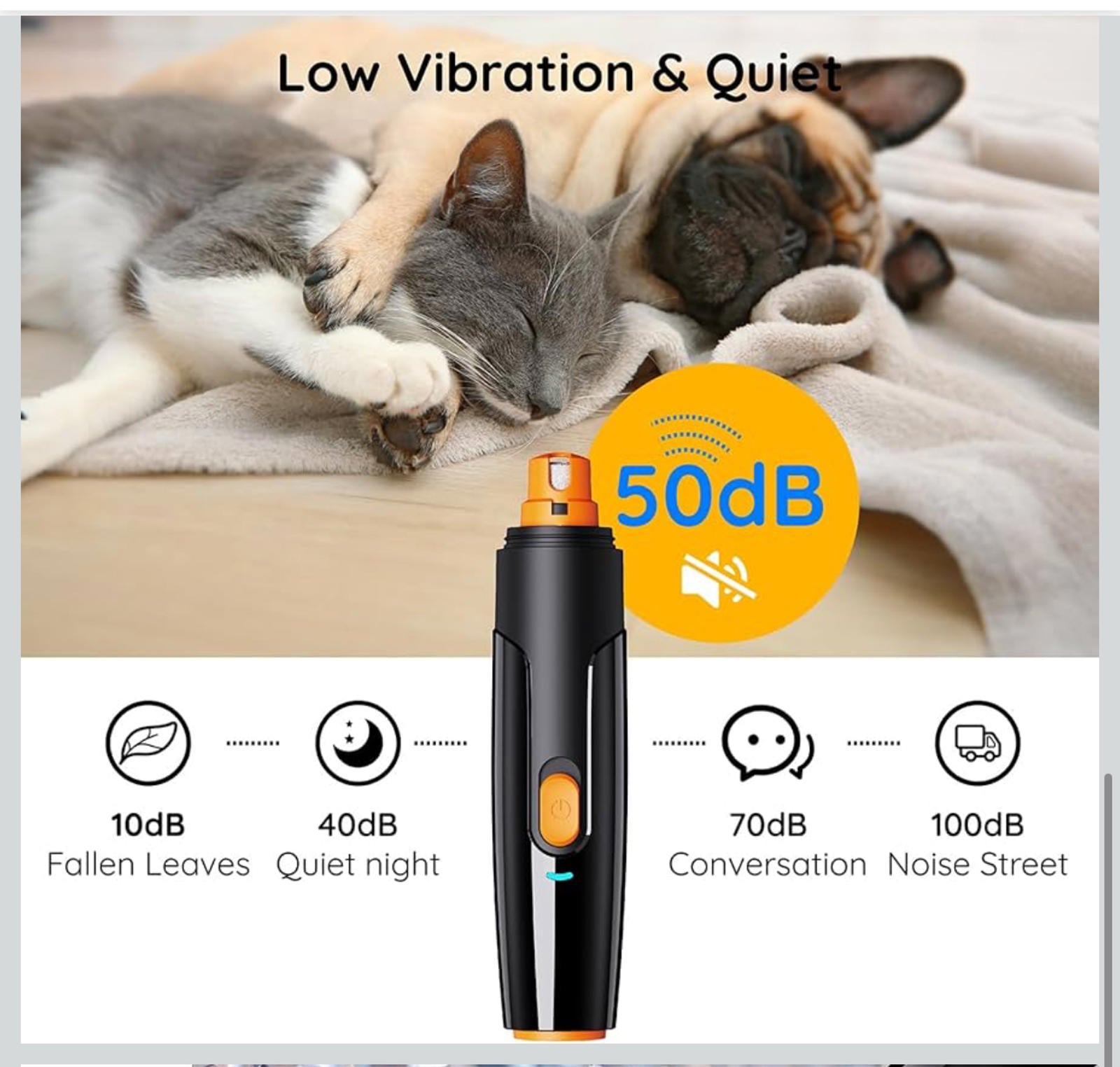 (NEW MSRP $19.99) Bonve Pet Nail Grinder – 2 Speeds, USB Rechargeable, 3 Ports