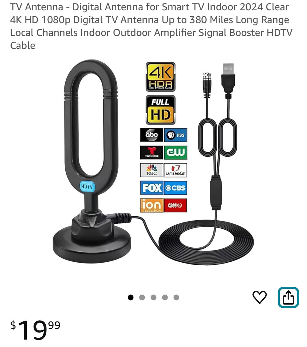(MSRP $19.99) Indoor HDTV Antenna with Magnetic Base & Amplifier. 4K/1080p Ready