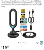 (MSRP $19.99) Indoor HDTV Antenna with Magnetic Base & Amplifier. 4K/1080p Ready