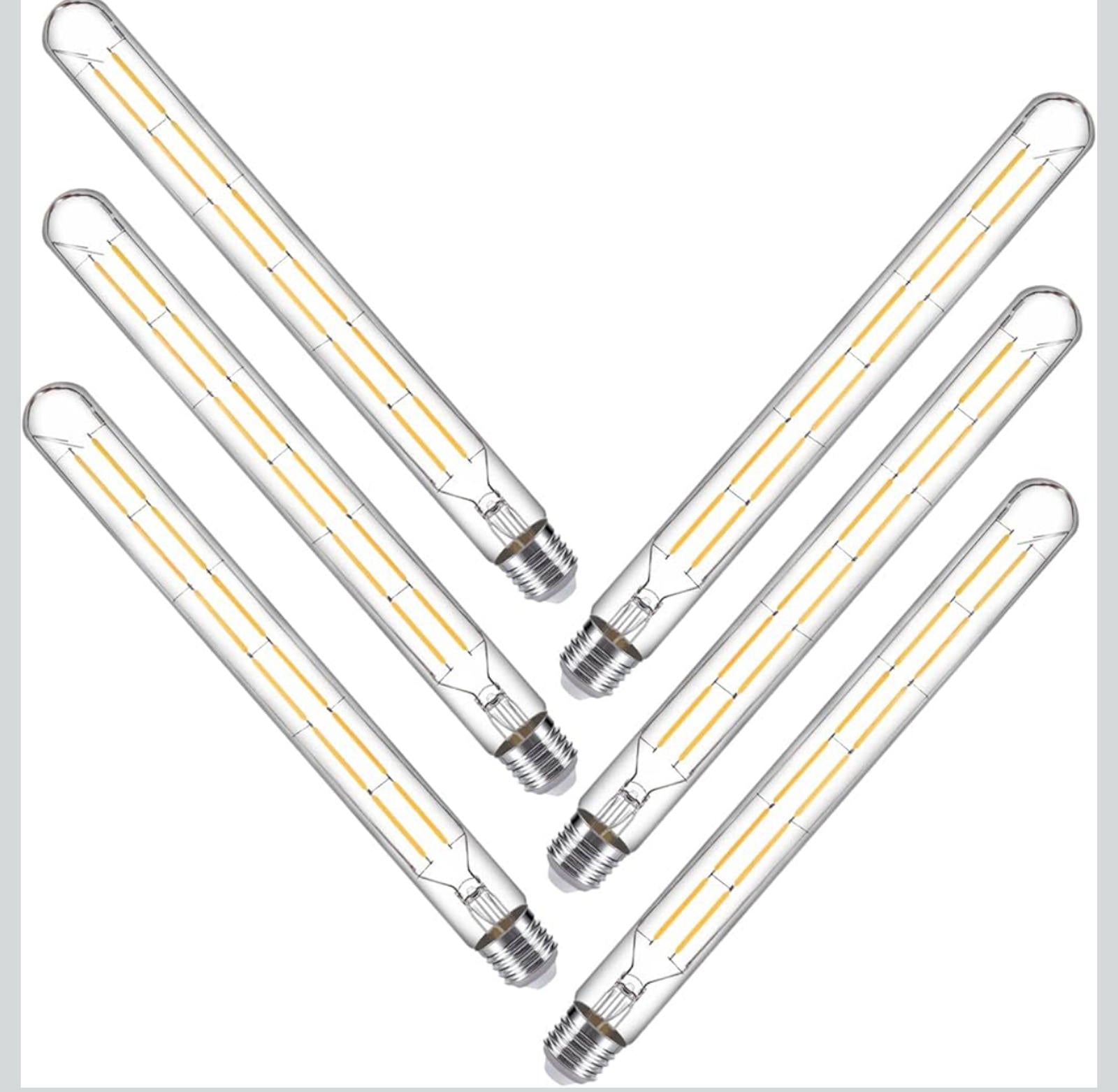 (MSRP $39.95) Pack of 6: 12W Edison-Style LED T10 Tubular Bulb – Dimmable E26