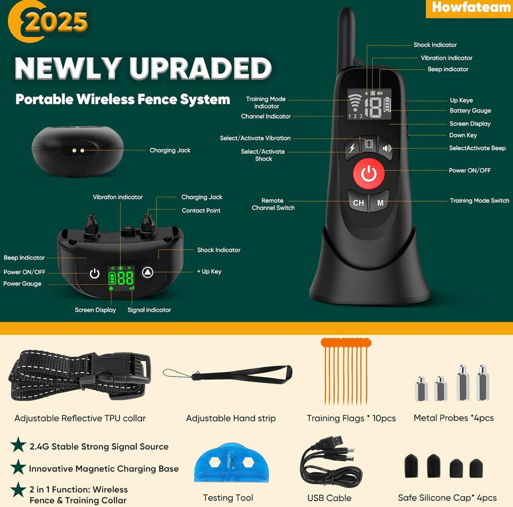 (MSRP $219.99) 2-in-1 Wireless Dog Fence w/ Remote Training Collars (2 Dogs)