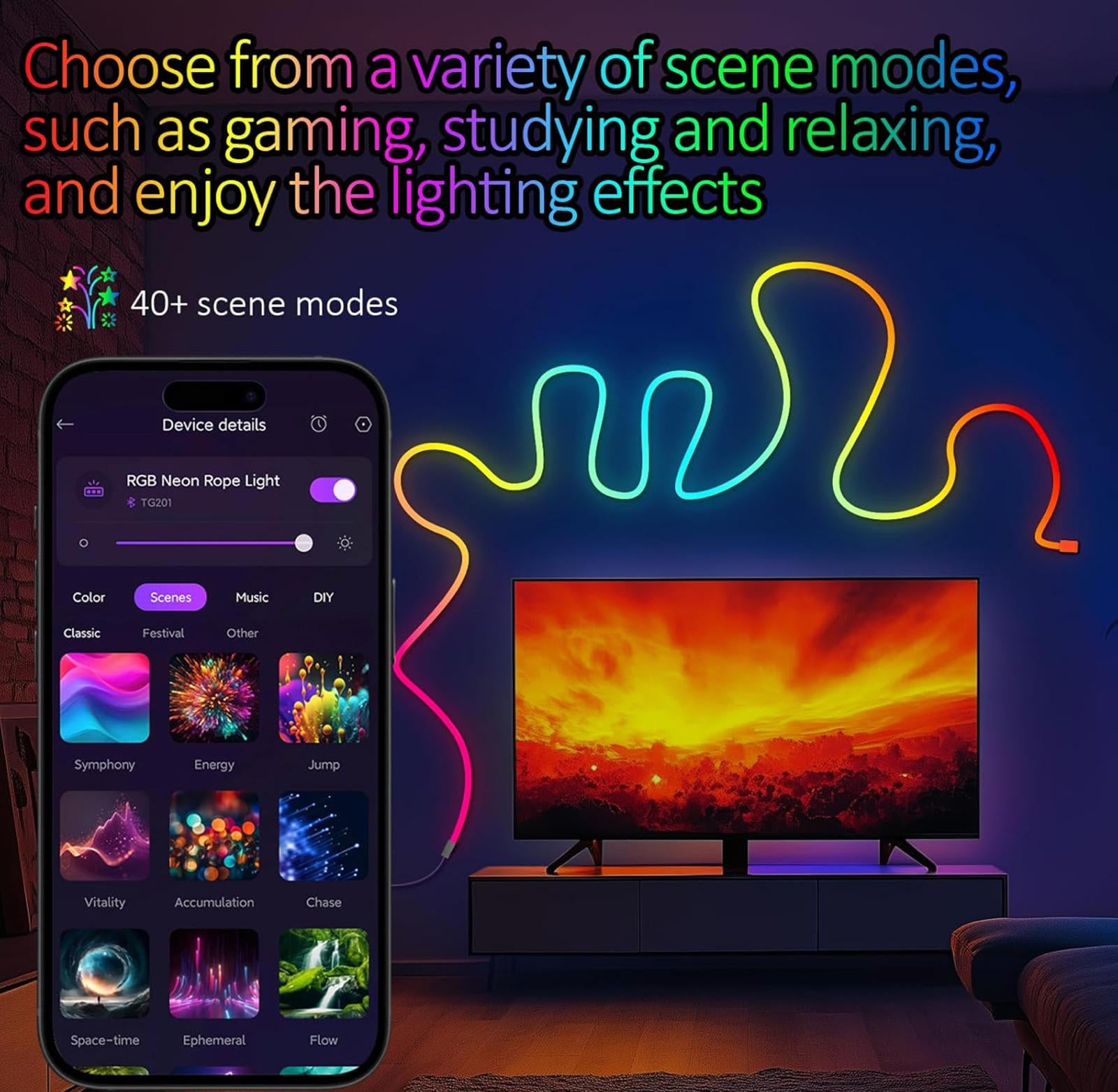 (NEW MSRP $19.99) 6.4ft LED Neon Rope Light Strip– App & Remote, Flexible Design