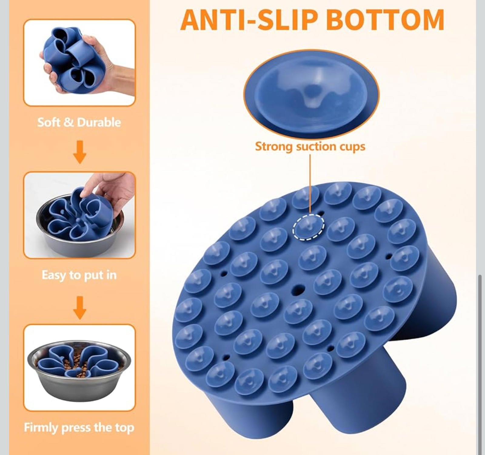 (MSRP $19.95) Bestalk Soft Silicone Slow Feeder Insert for Large Pet Bowls, Blue