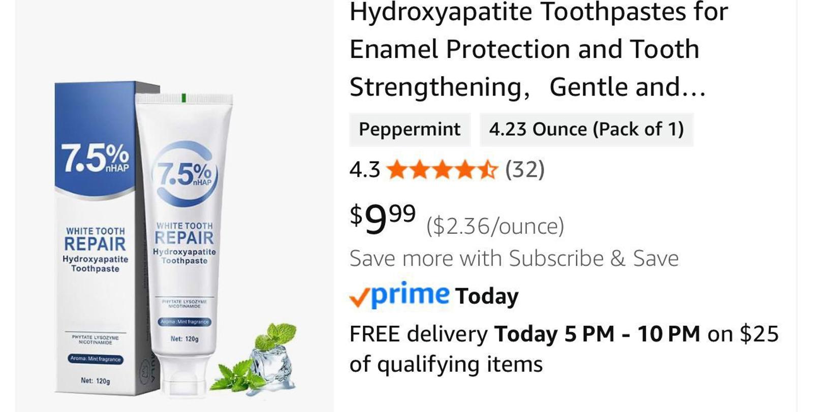 (MSRP $9.99) OVQ Hydroxyapatite Toothpaste – Enamel Protection, Fluoride-Free