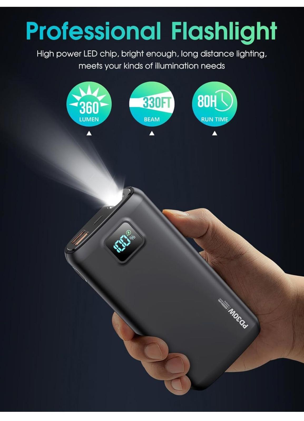 (NEW MSRP $39.99) Power Bank QC4.0+PD USB-C w/ LED Display & Flashlight