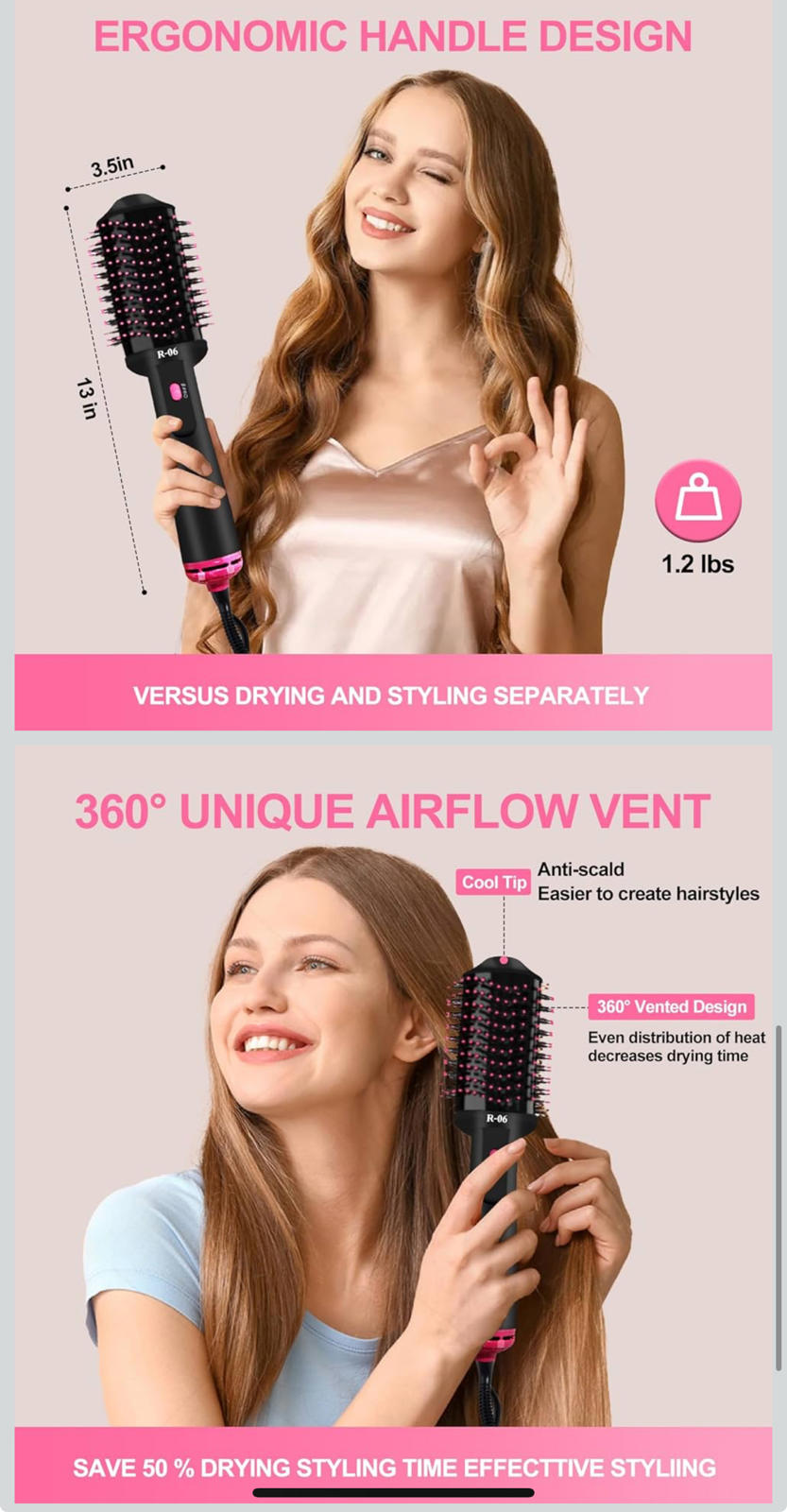 (MSRP $49.99) 4-in-1 Hair Dryer Brush & Styler – Volumizing Oval Barrel, Red