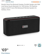(NEW, MSRP $69.99) Monster Shock Plus BT Speaker– 30W Stereo, 15H Playtime, IPX6