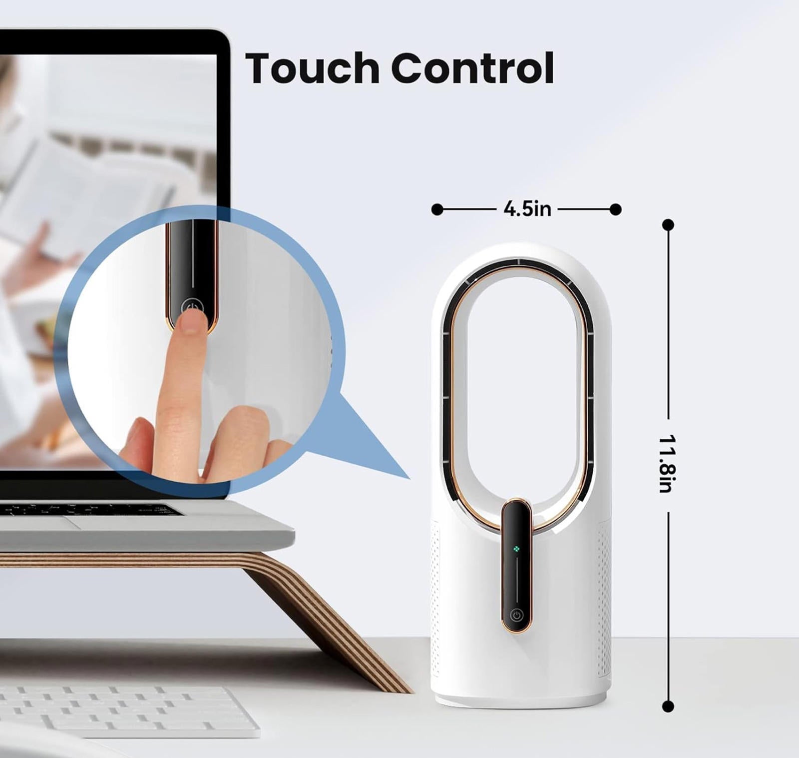 (MSRP $42.99) KONSIDEN 11.8” Bladeless Desk Fan – Quiet, 3 Speeds, Touch Control