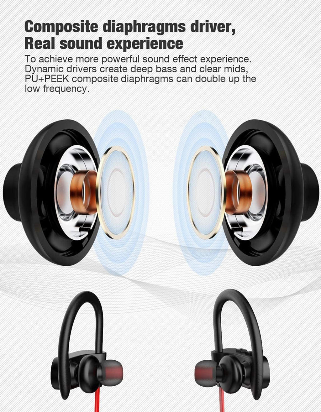 (MSRP $29.99) Otium U8 Bluetooth Earbuds – IPX7 Waterproof, Ear Hooks, 10 H Play