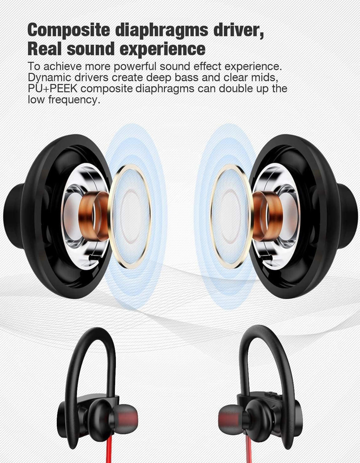 (MSRP $29.99) Otium U8 Bluetooth Earbuds – IPX7 Waterproof, Ear Hooks, 10 H Play